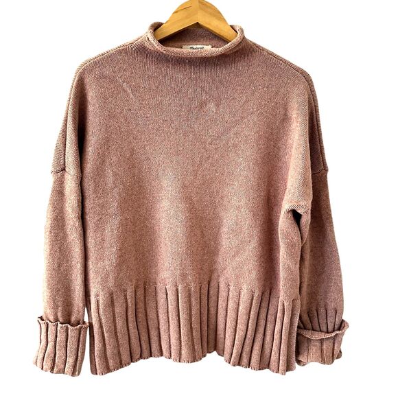 Madewell Dusty Pink Mockneck Cotton Wool Ribbed Boxy Oversized Sweater Size S - Picture 1 of 7